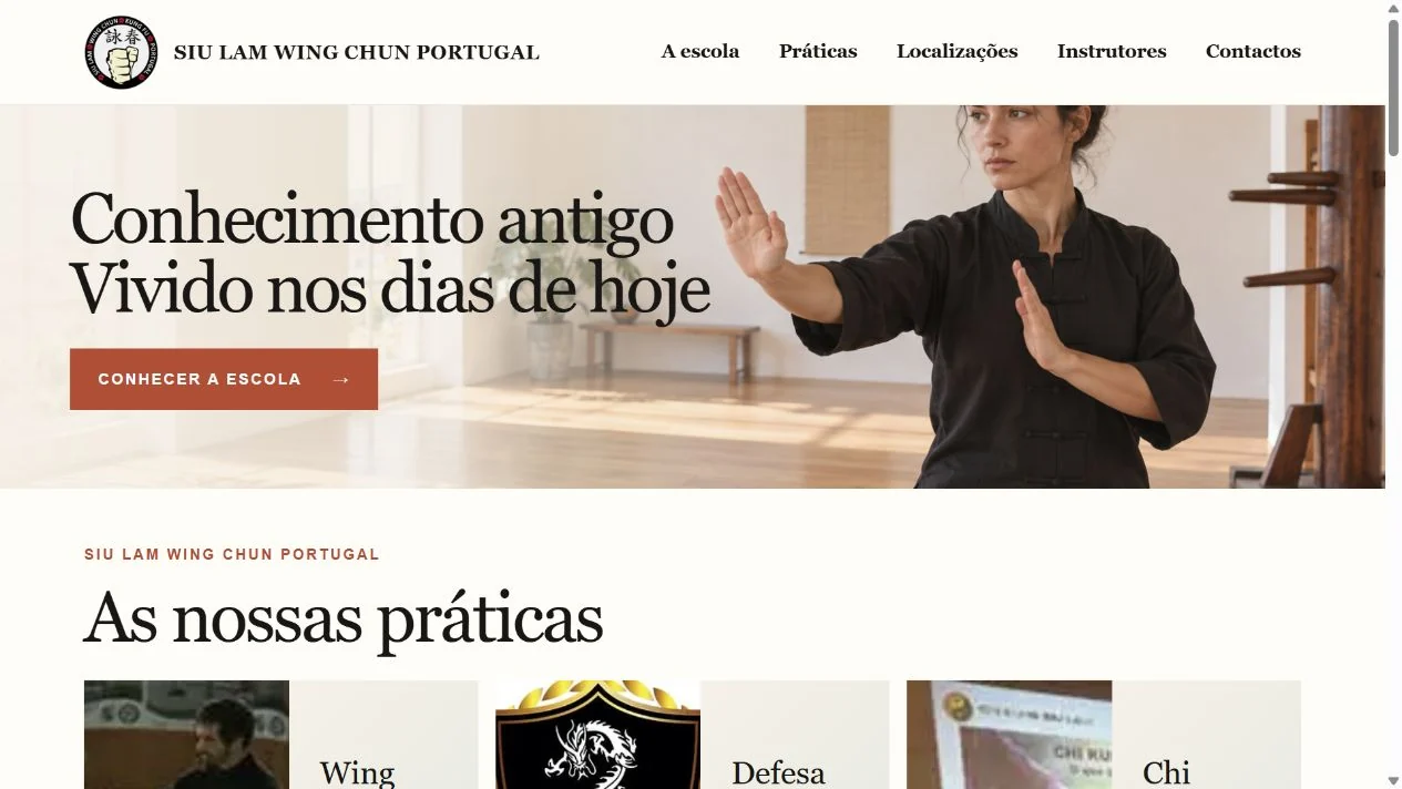 Siu Lam Wing Chun website on desktop